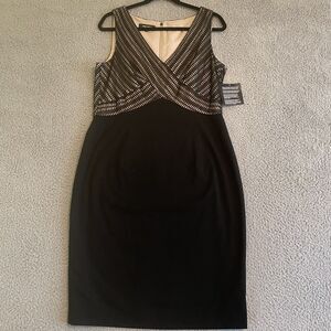 Nine West Womens 12 Sleeveless Lace overlay Dress Black Tan Cocktail Work NWT
